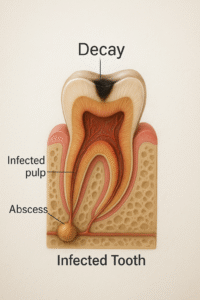 Infected tooth - when root canal is necessary. AI generated by Old Hook Dental